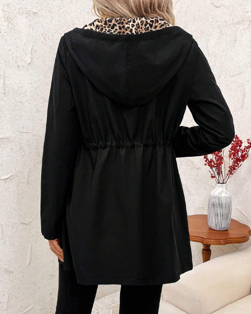 Sharon Reversible Leopard-Print Hooded Coat – Double-Sided Style