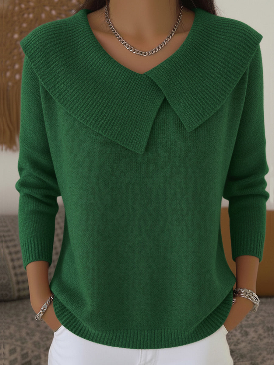Lorraine Women's Festive Lapel Sweater – Elegant, Cozy Knitwear