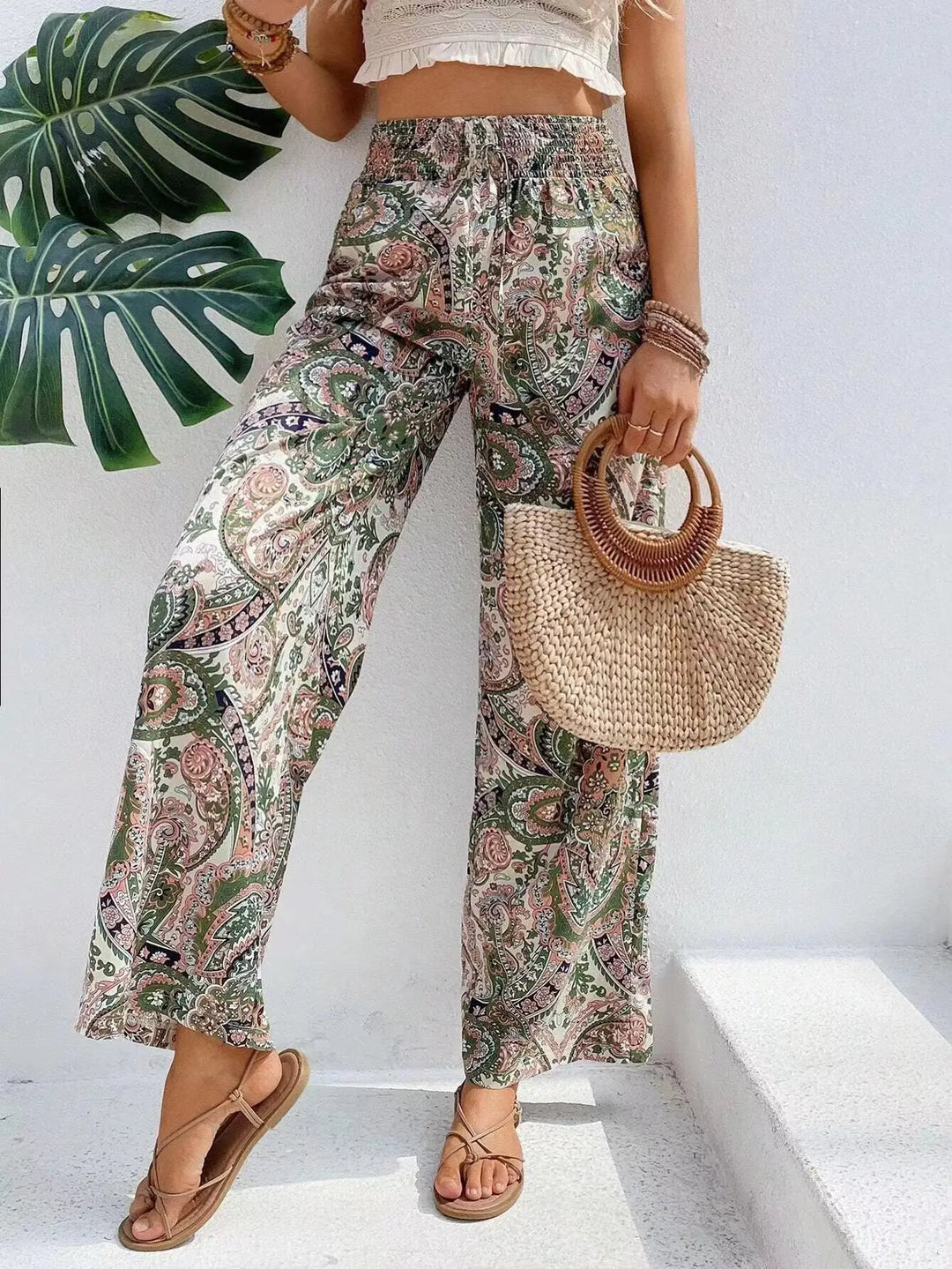 Olivia - Vintage-Print Wide-Leg Pants