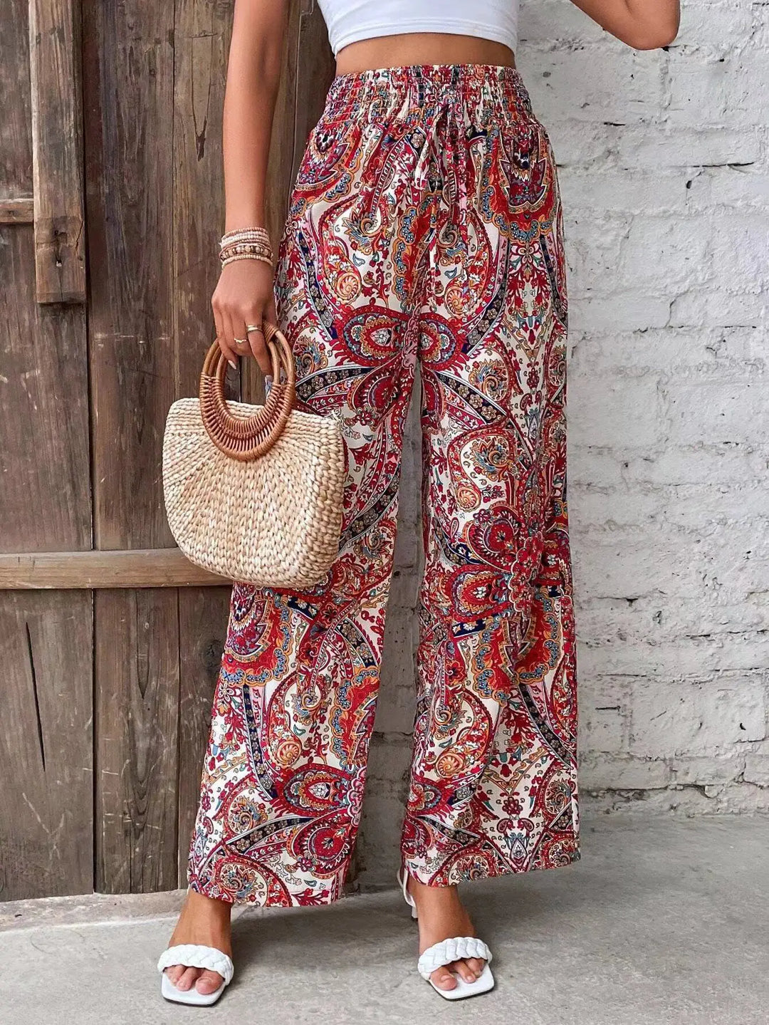 Olivia - Vintage-Print Wide-Leg Pants