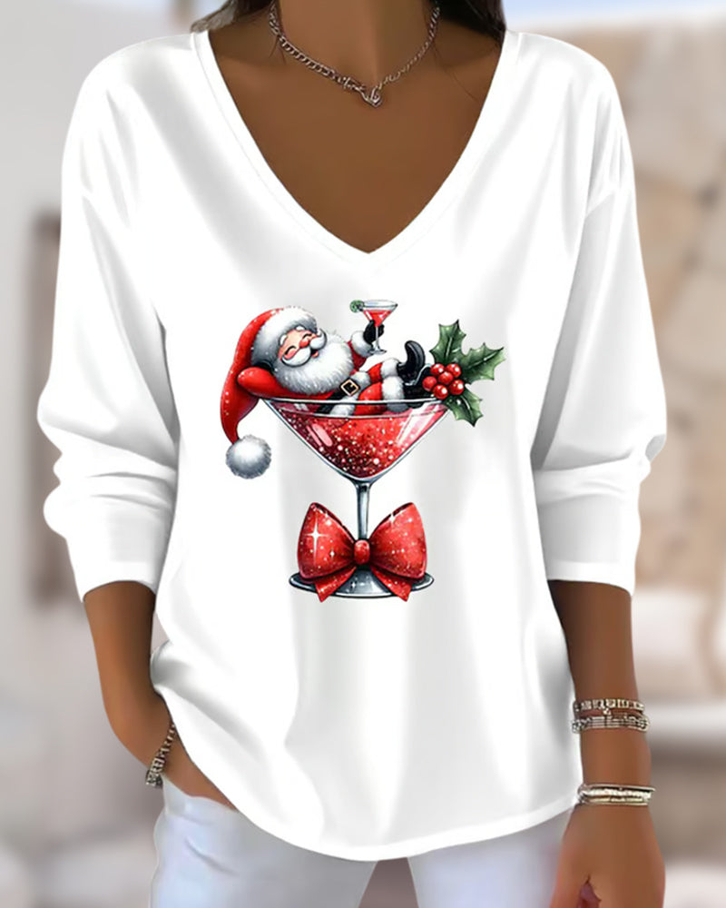 Emily | Festive Santa Cocktail V-Neck Top – Holiday Party Ready