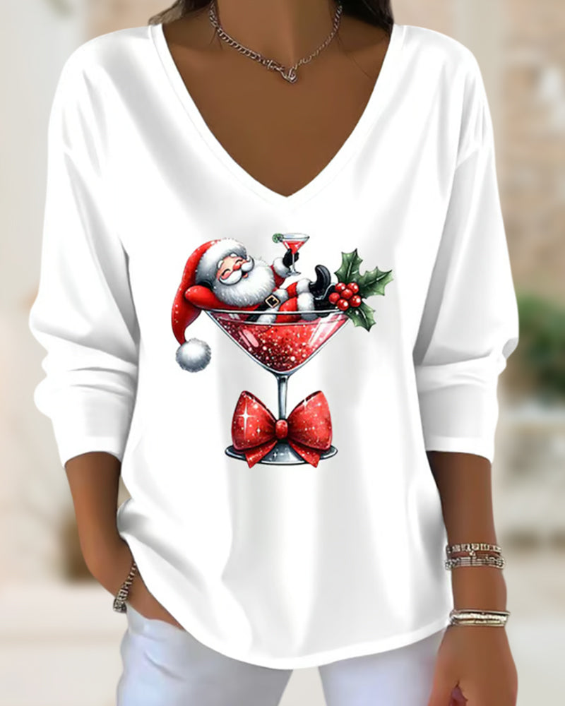 Emily | Festive Santa Cocktail V-Neck Top – Holiday Party Ready