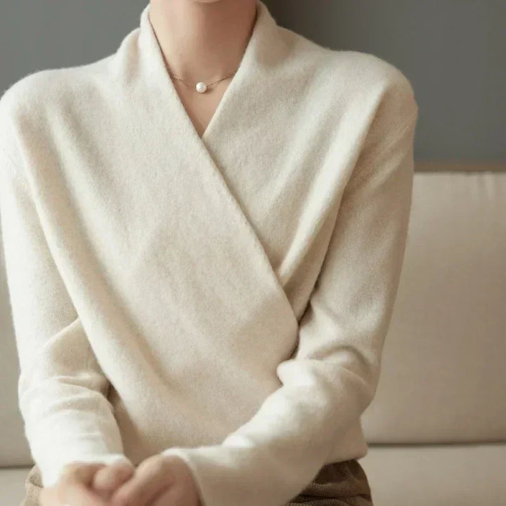 Florence Wrap-Front V-Neck Pullover Sweater with Relaxed Fit Long-Sleeve