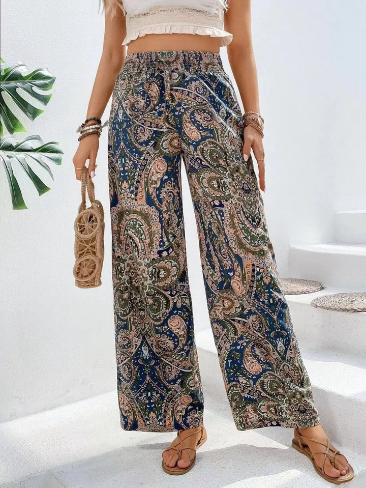 Olivia - Vintage-Print Wide-Leg Pants