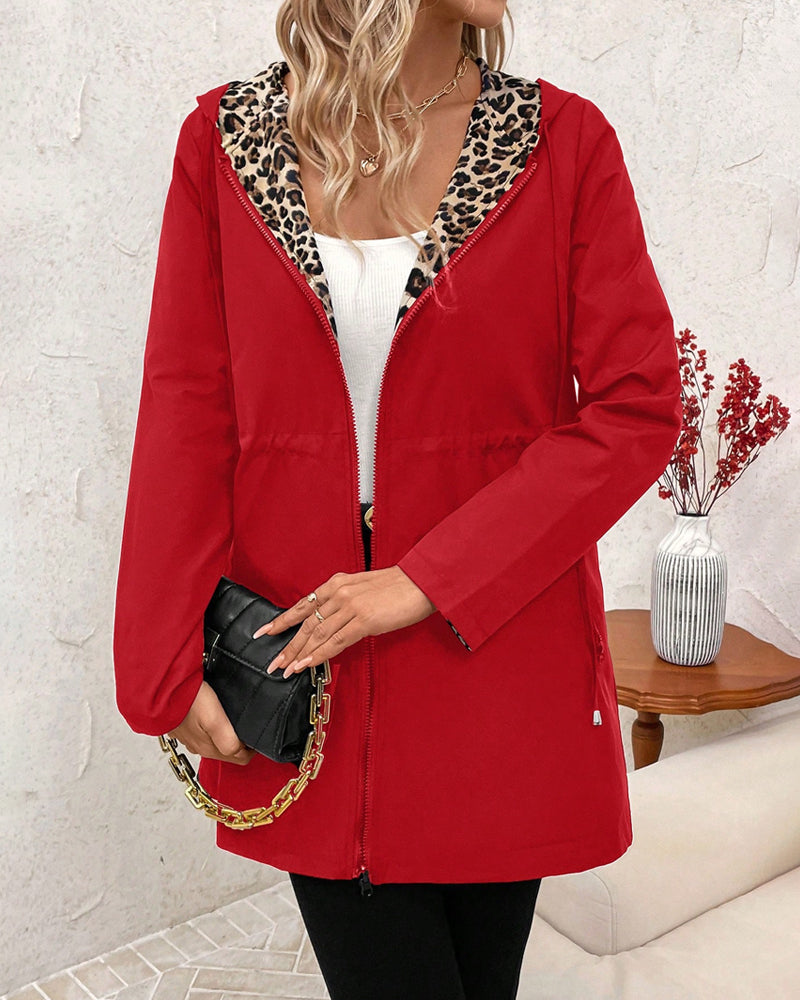 Sharon Reversible Leopard-Print Hooded Coat – Double-Sided Style