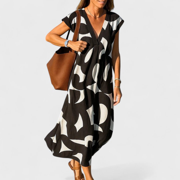 Valery™ Flowing V-Neck Dress – Effortless Draped Elegance