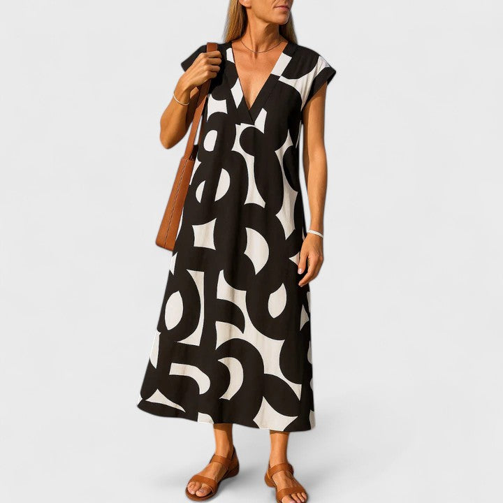 Valery™ Flowing V-Neck Dress – Effortless Draped Elegance